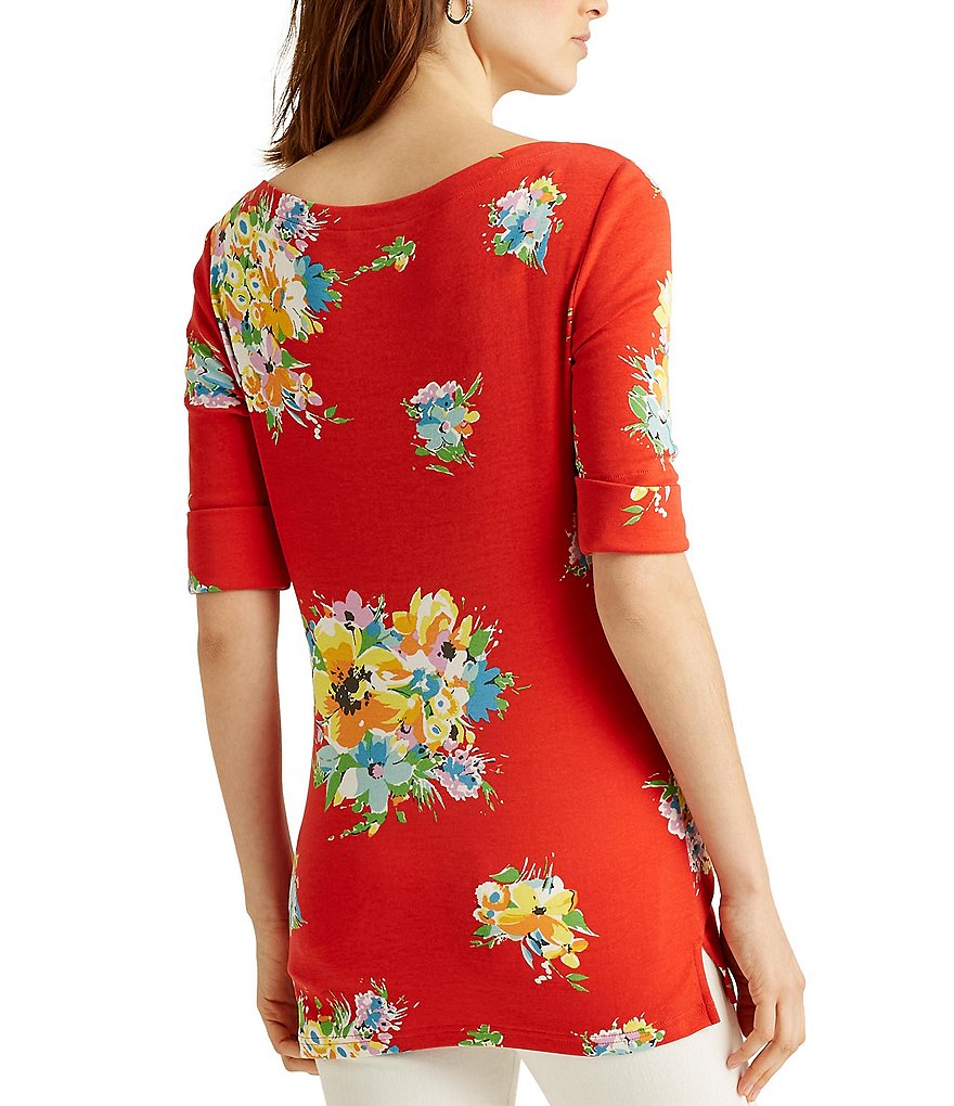 Ali Miles Petite Size Long Roll-Tab Sleeve Round V-Neck Pucker Knit Asymmetrical Tunic