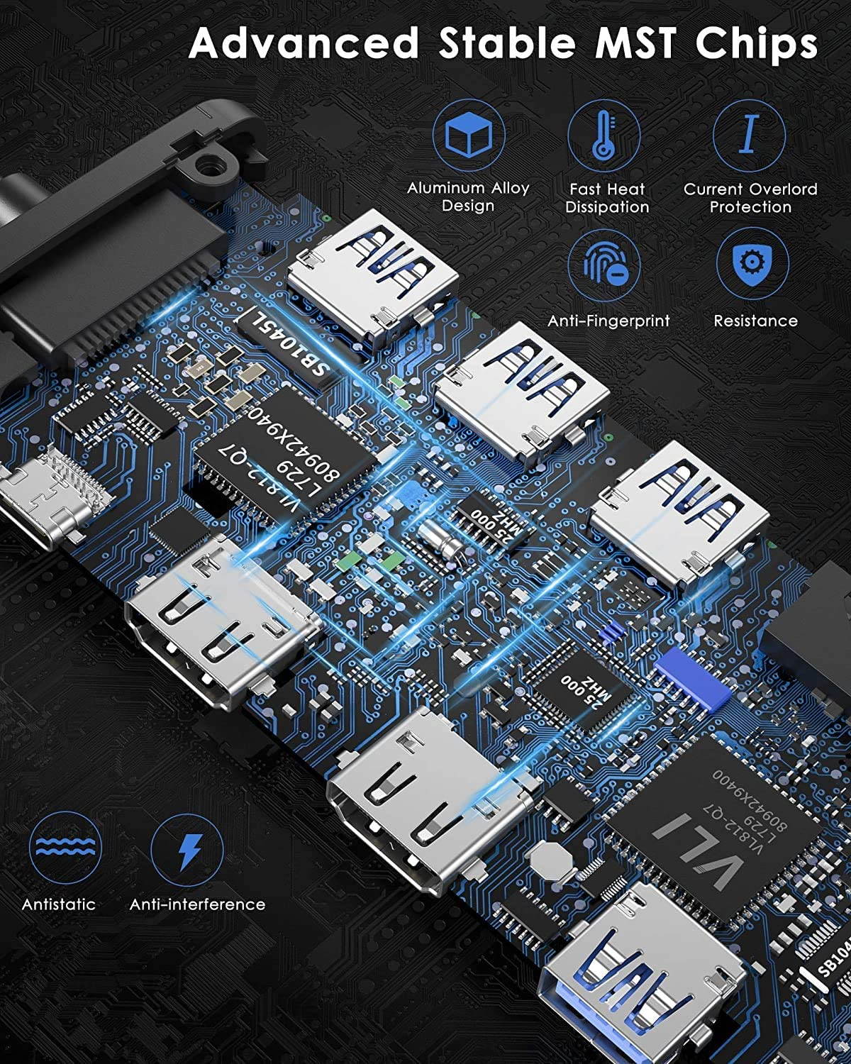 Dual Monitor Docking Station for MacBook Pro/MacBook Air with Dual HDMI 4K@60HZ Triple Display, 12 in 2 USB C Hub Adapter to 2 HDMI, VGA, Ethernet, AUX 100W PD, SD/TF Card Reader, 2 USB 3.0, 2 USB 2.0