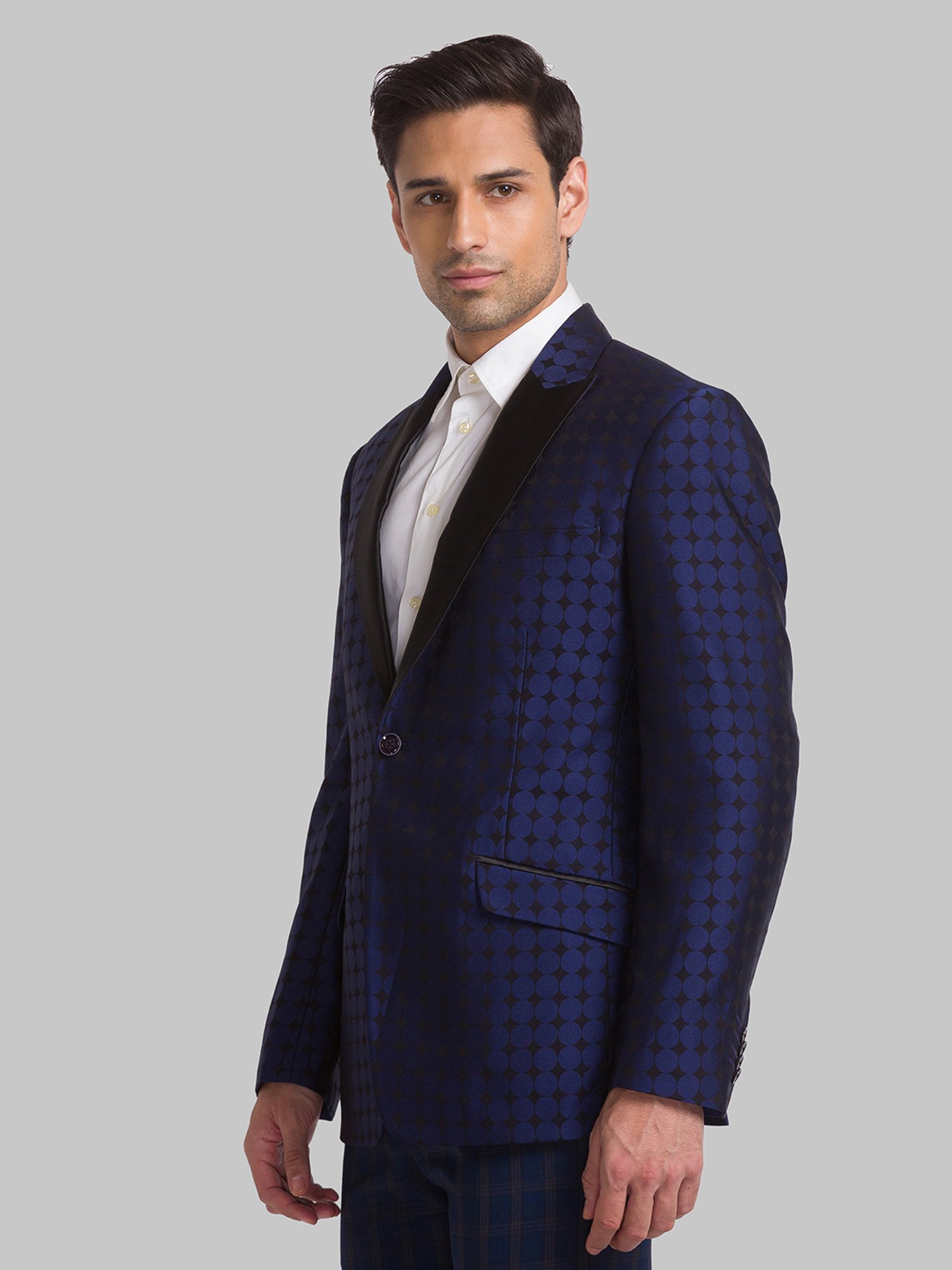 Park Avenue Blue Super Slim Fit Printed Two Piece Suit