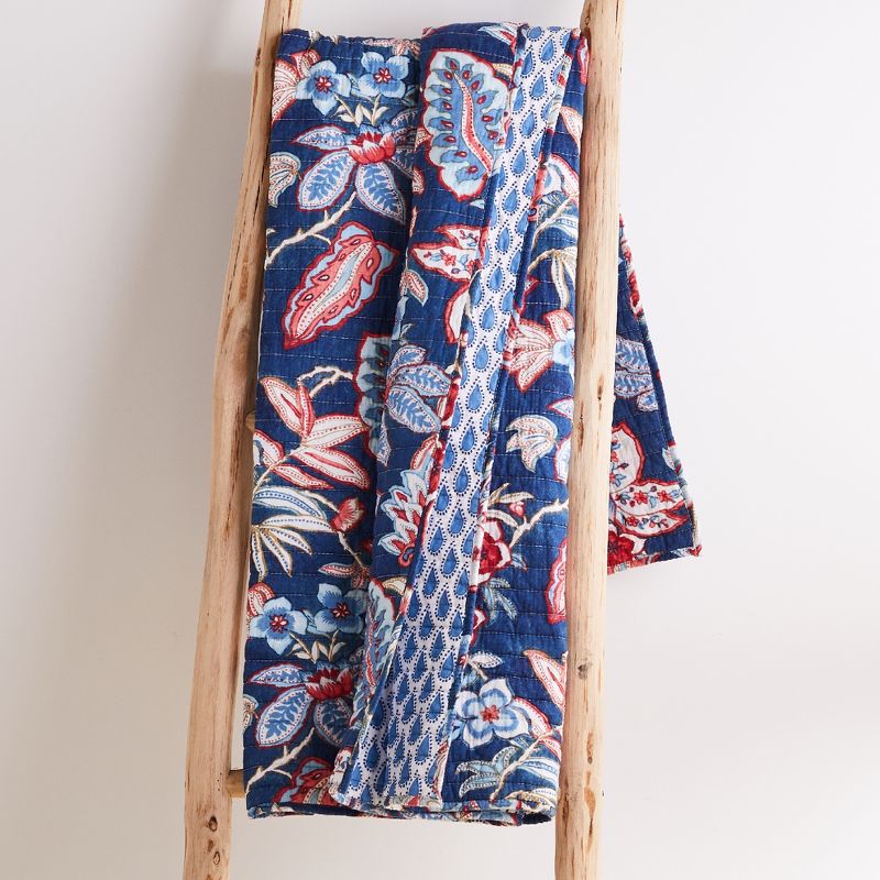 Isadora Floral Quilted Throw Blue - Levtex Home