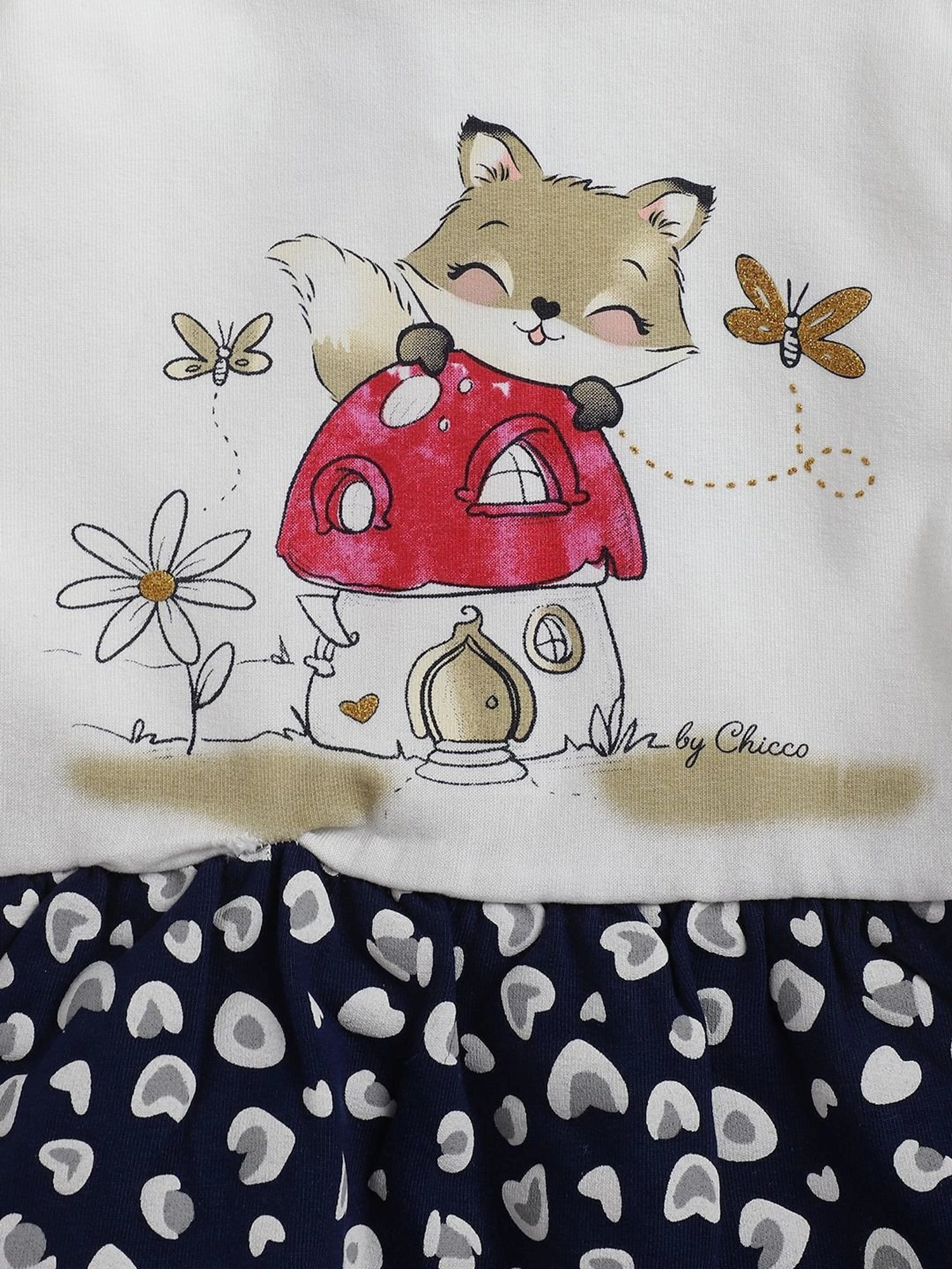 Chicco Kids White & Blue Cotton Printed Full Sleeves Dress