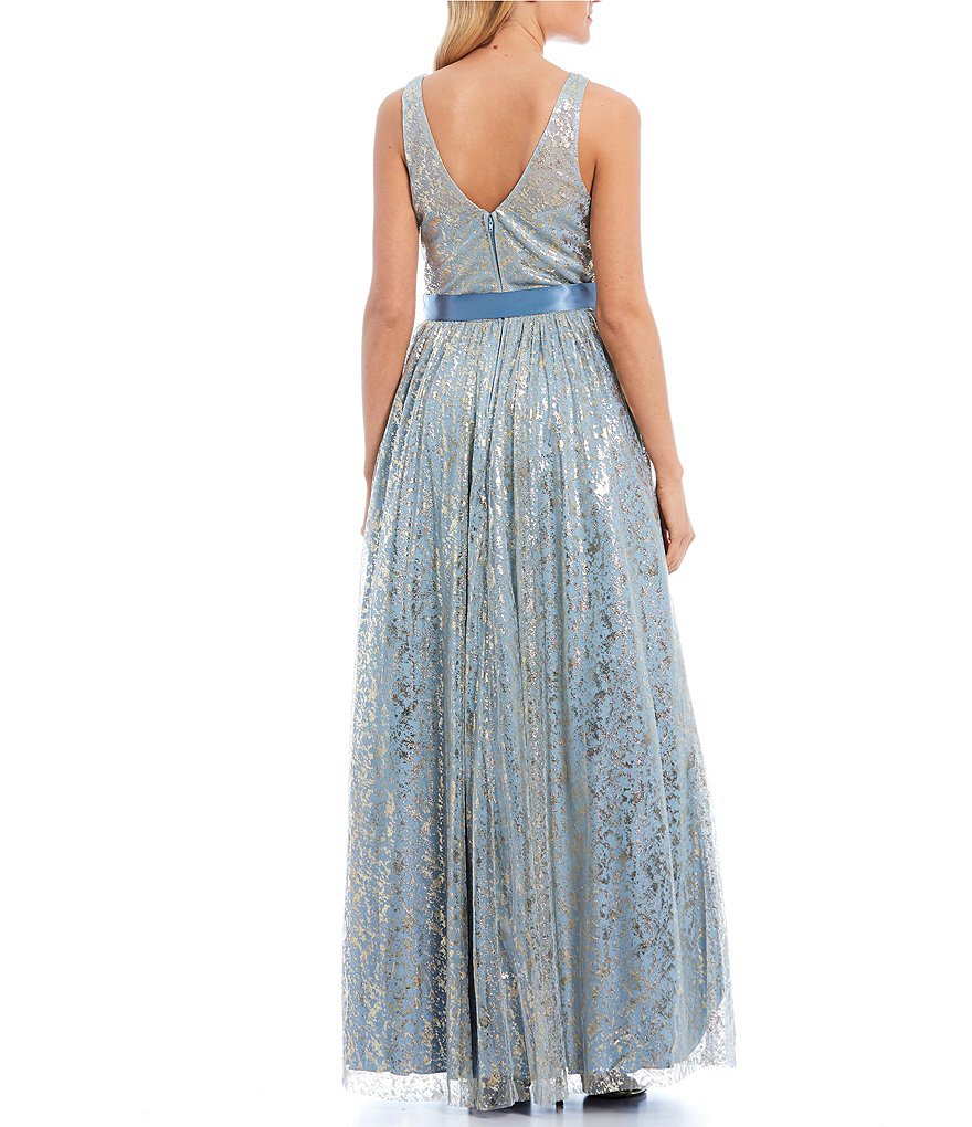 Teeze Me Sleeveless Foil Print Ball Gown