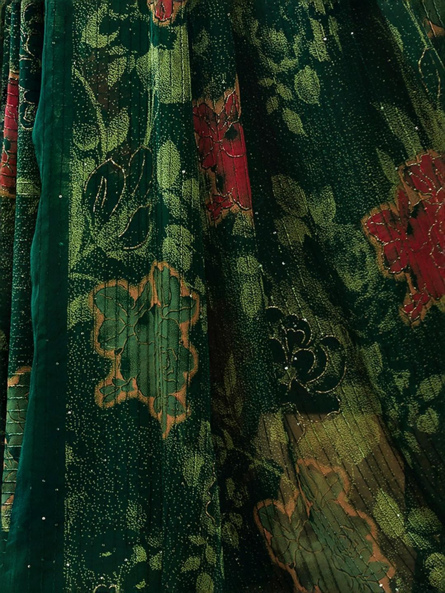 Satrani Green Floral Print Saree With Unstitched Blouse