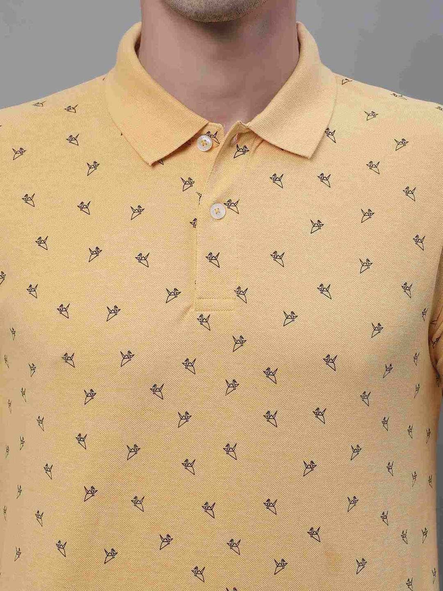 Cantabil Yellow Regular Fit Printed Polo T-Shirt