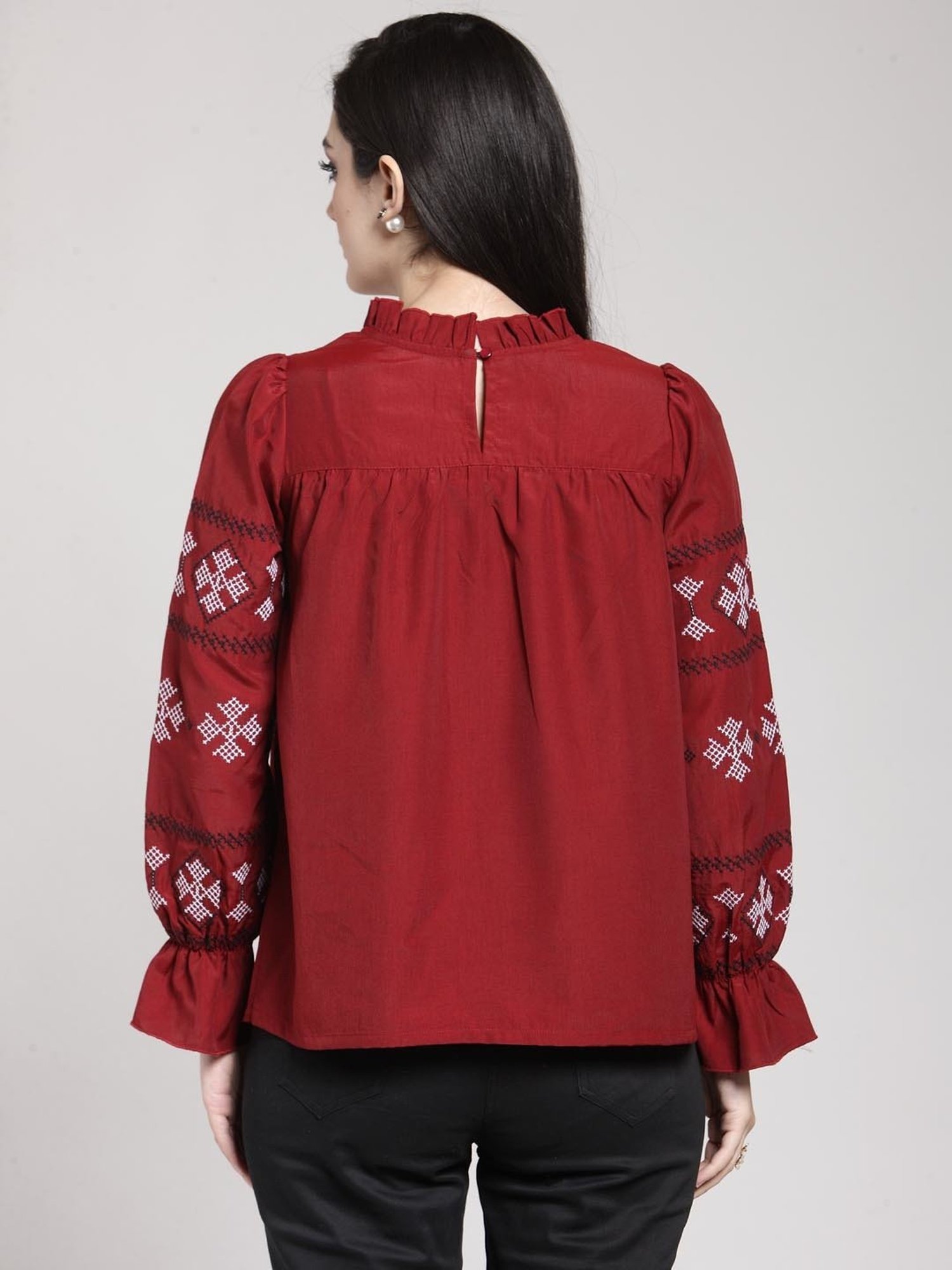 Melon by PlusS Red Embroidered Top