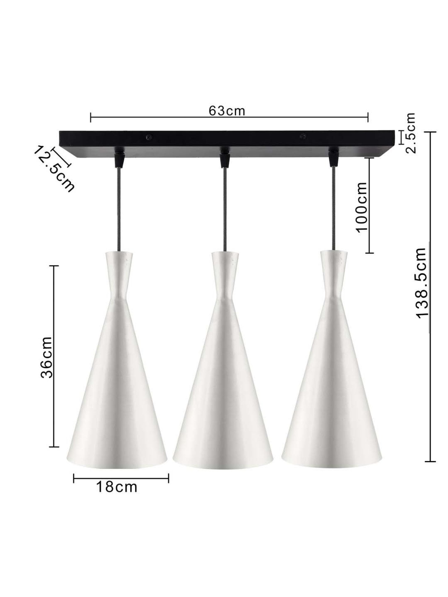 Homesake 3-Lights Linear Cluster Silver Metal Modern Inverted Cone Pendant Light - Set of 1
