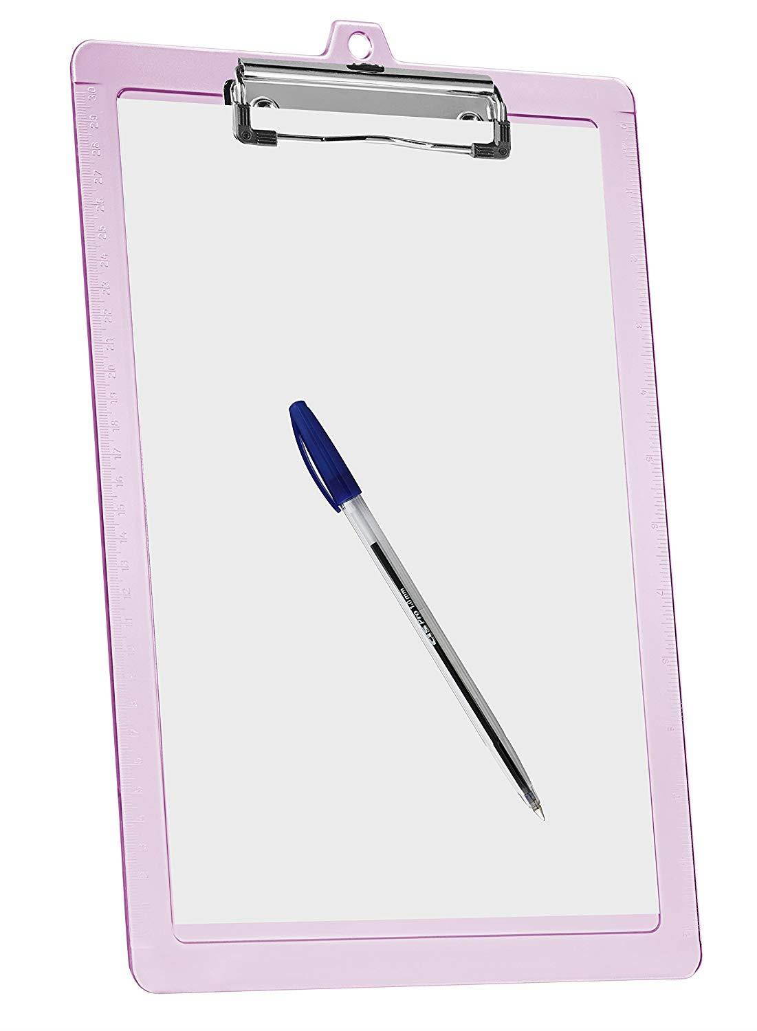 Acrimet Clipboard Letter Size Low Profile Clip (Clear Pink Color) (3 Pack)