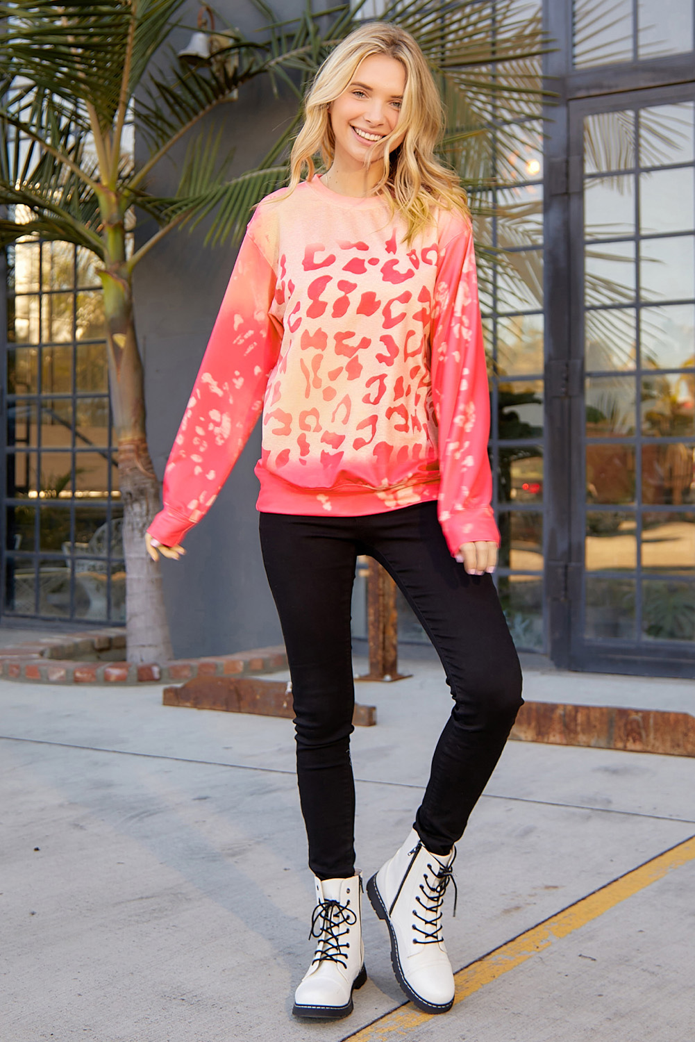 Pink Sequins Candy Cane Round Neck Sweatshirt