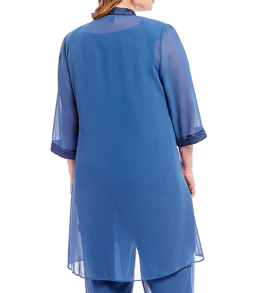 Le Bos Plus Scoop Neck 3/4 Sleeve Textured 3-Piece Pant Set