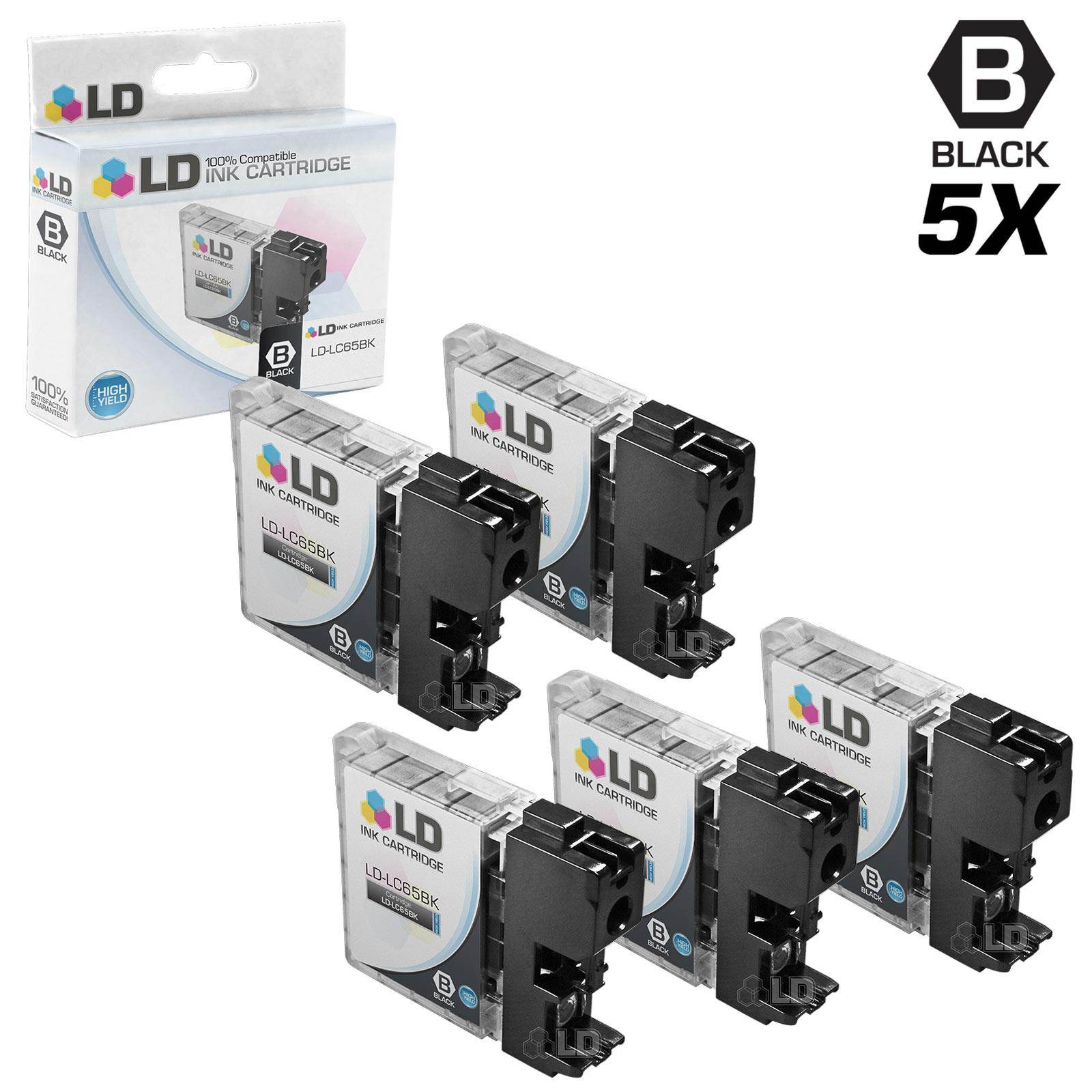 LD &copy; Compatible Replacements for Brother LC65BK 5PK HY Black Ink Cartridges for use in MFC 5890CN, 5895CW, 6490CW, and 6890CDW Printers
