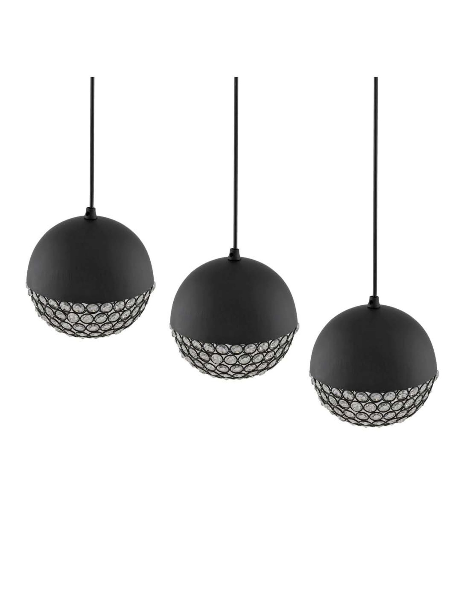 Homesake 3-Lights Linear Cluster Black Metal Crystal Globe Pendant Light - Set of 1