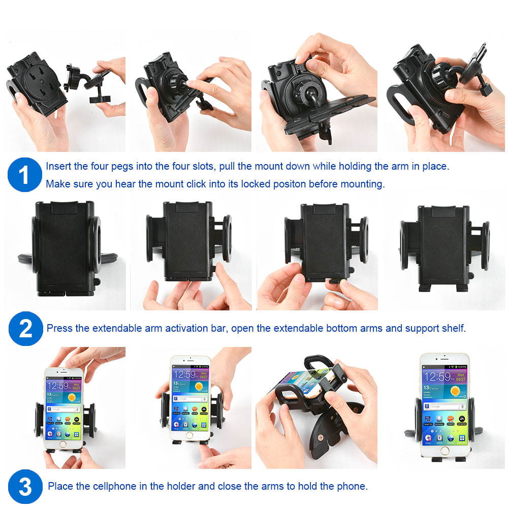 CD Slot 360&deg;rotating Car Mount Holder For Smart Phone iPhone 6 Plus Galaxy S5 Note 4/3 GPS