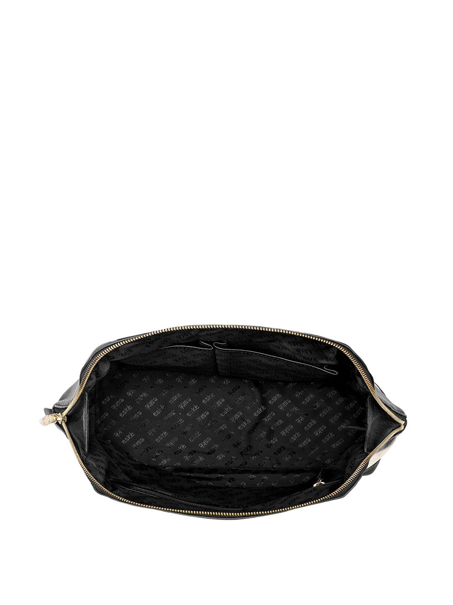 Eske Feya Black & Golden Color Block Medium Handbag