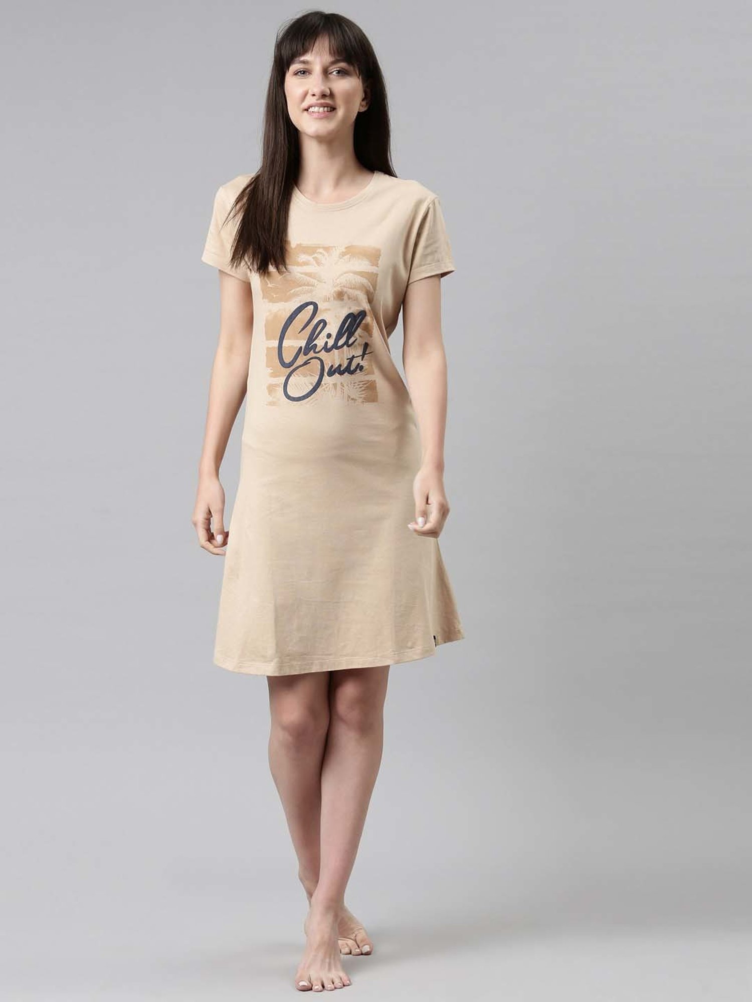 TWIN BIRDS Beige Printed Sleep Tee