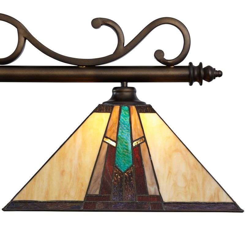 Robert Louis Tiffany Bronze Linear Island Pendant Chandelier 56" Wide Tiffany Style Ranier Art Glass 3-Light Fixture for Kitchen