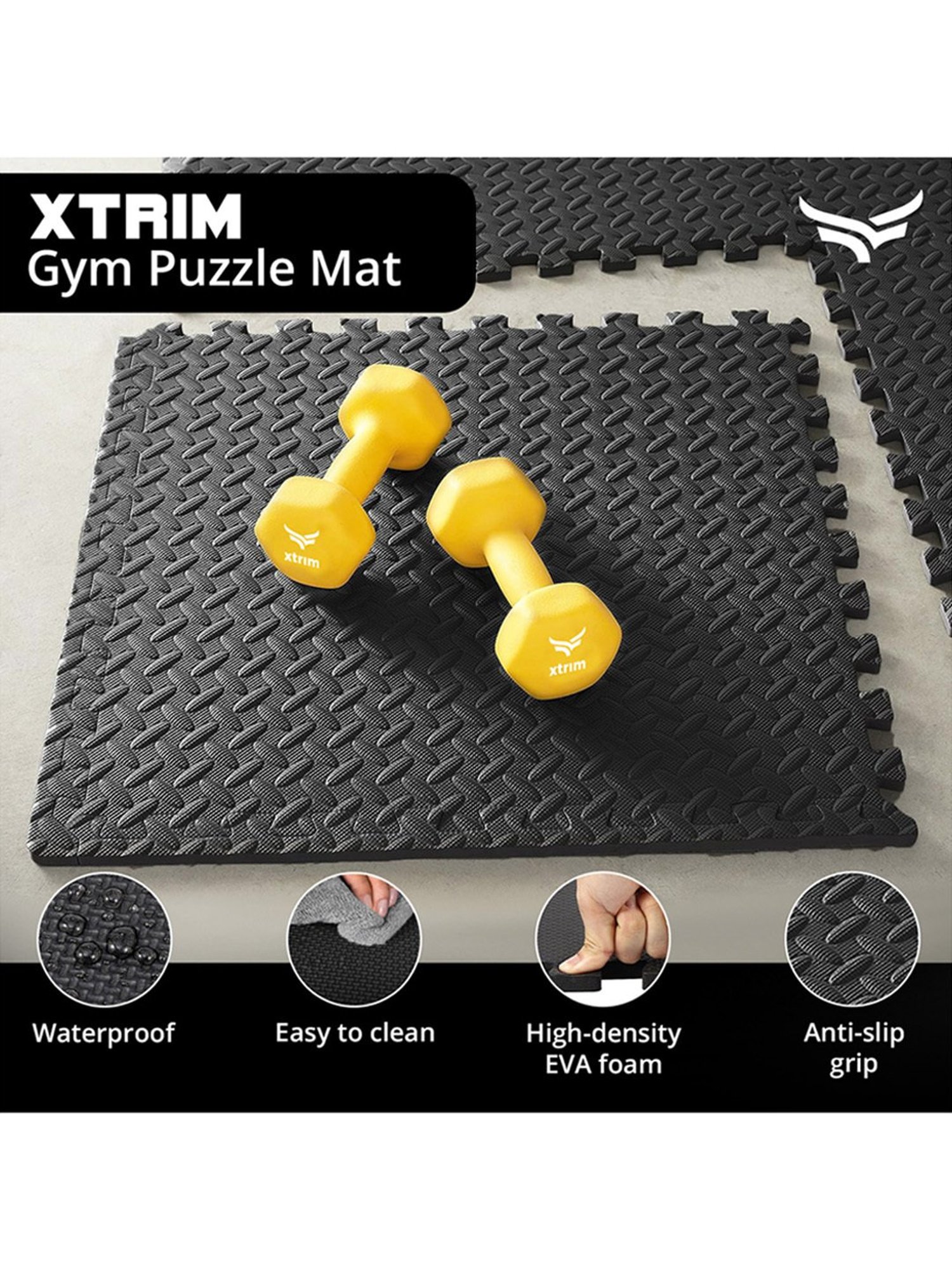 Xtrim Puzzle Exercise Mat with EVA Foam (Black) Size - 10mm
