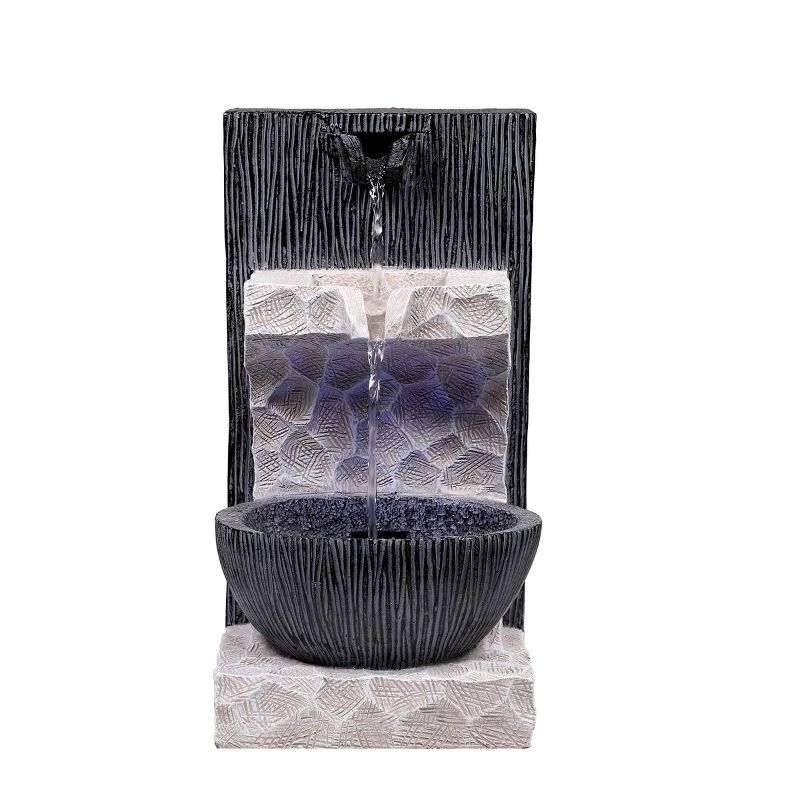 Alpine 14" Modern Cascading Tabletop Fountain with LED Lights Gray