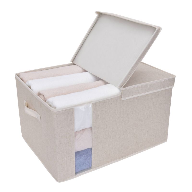 StorageWorks 65L Fabric Storage Bin Lid and Window Sandstone