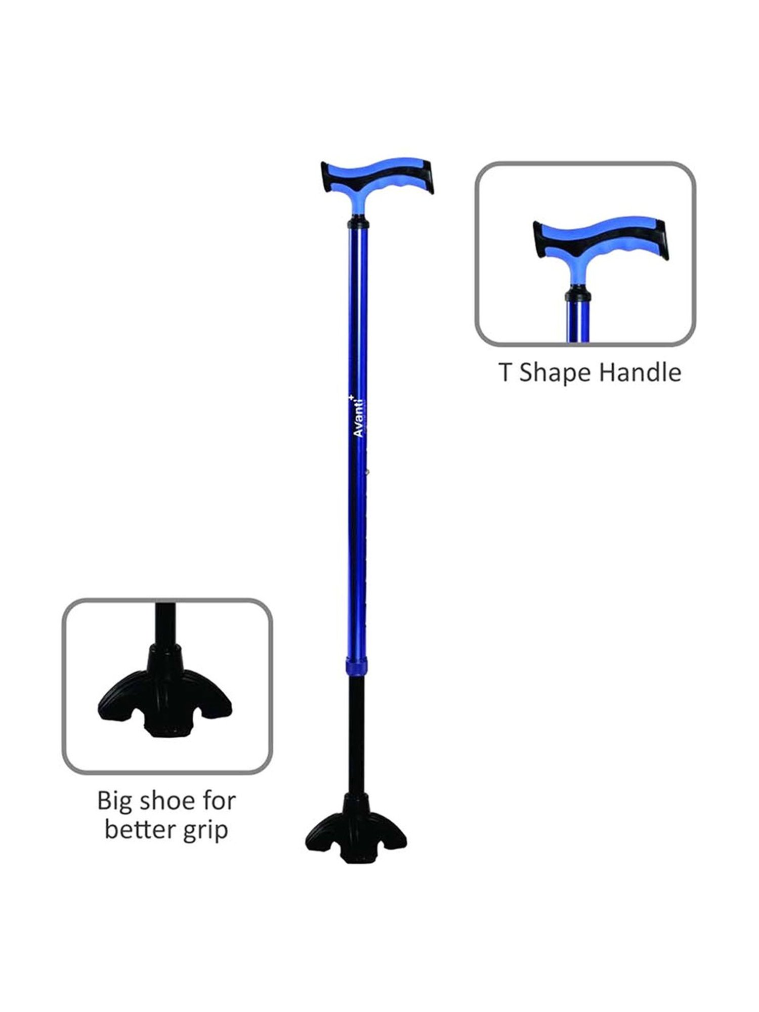 Vissco Avanti Plus T Shape Aluminum Stick With Big Shoe (Blue)