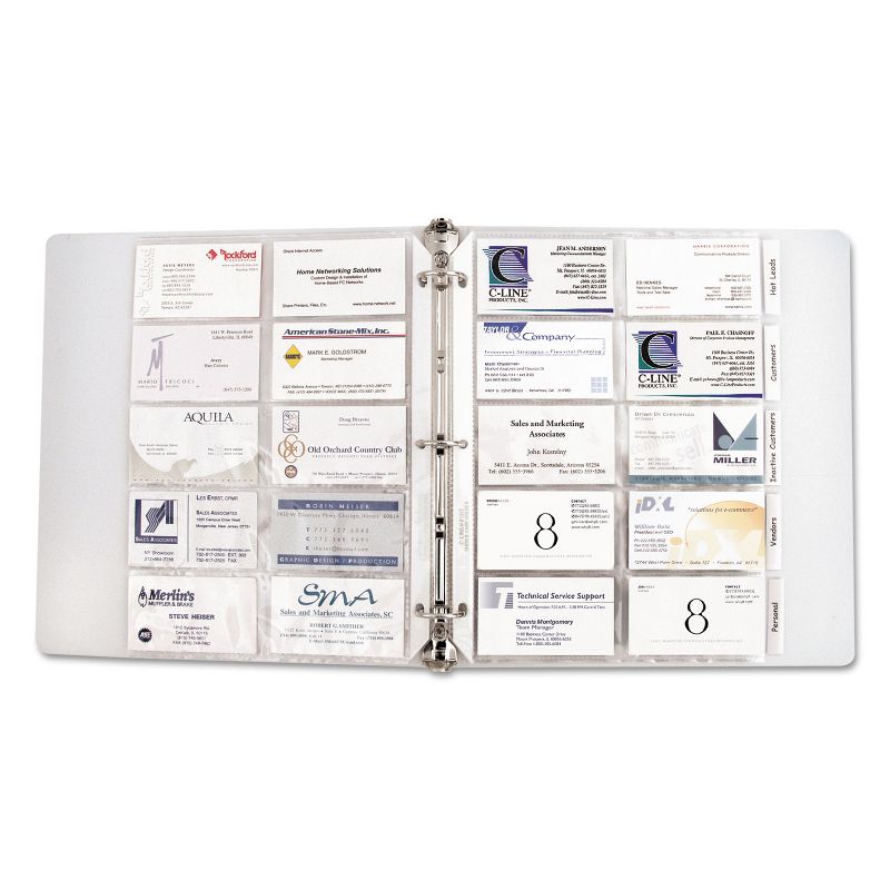 C-Line Tabbed Business Card Binder Pages 20 Cards Per Letter Page Clear 5 Pages 61117