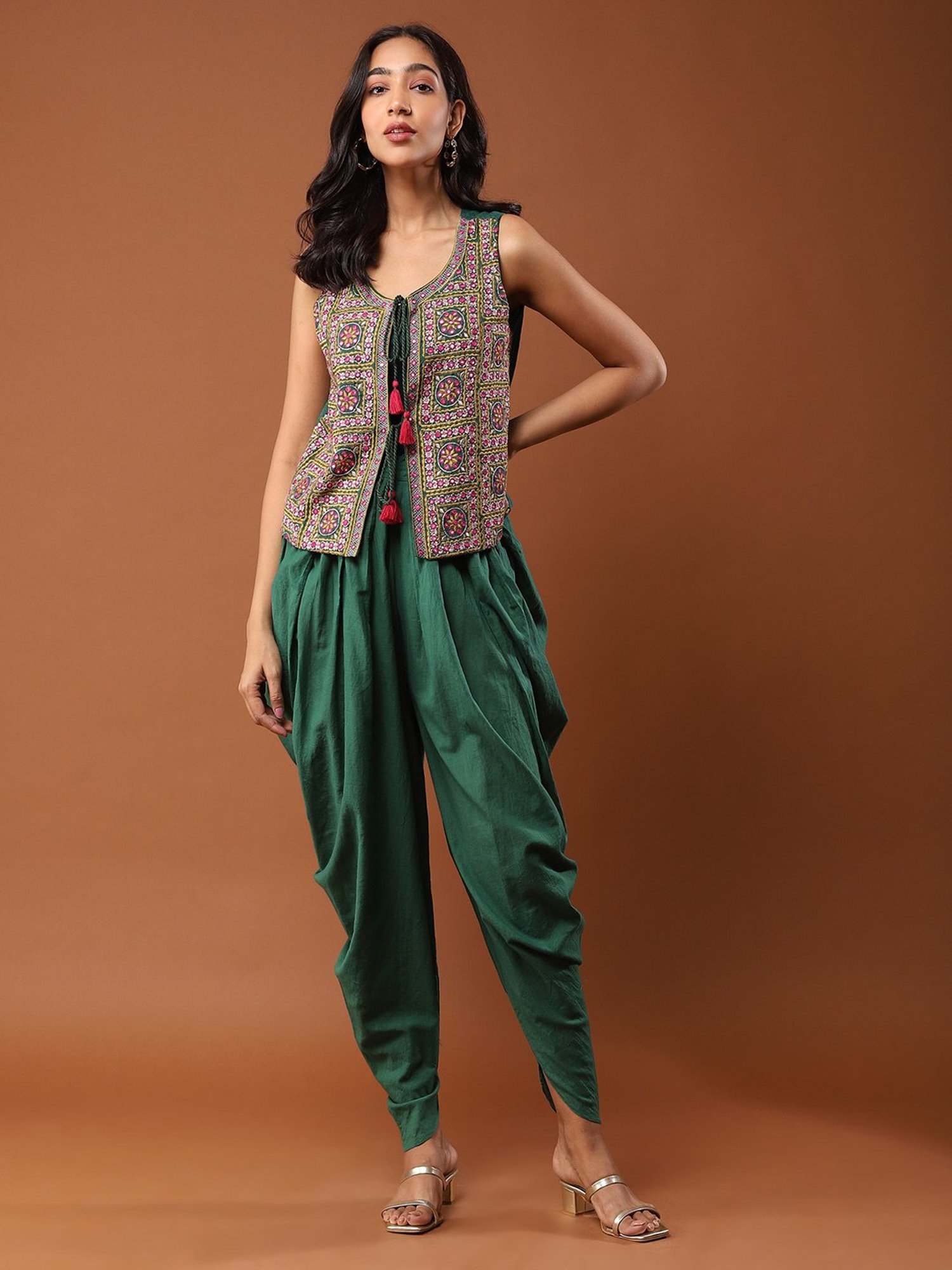 aarke Ritu Kumar Green Jacket With Dhoti Pants And Inner