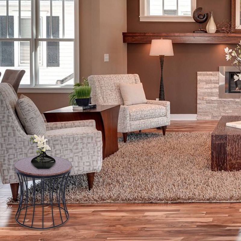 Drum Shaped Round Marble Top End Table Walnut - The Urban Port