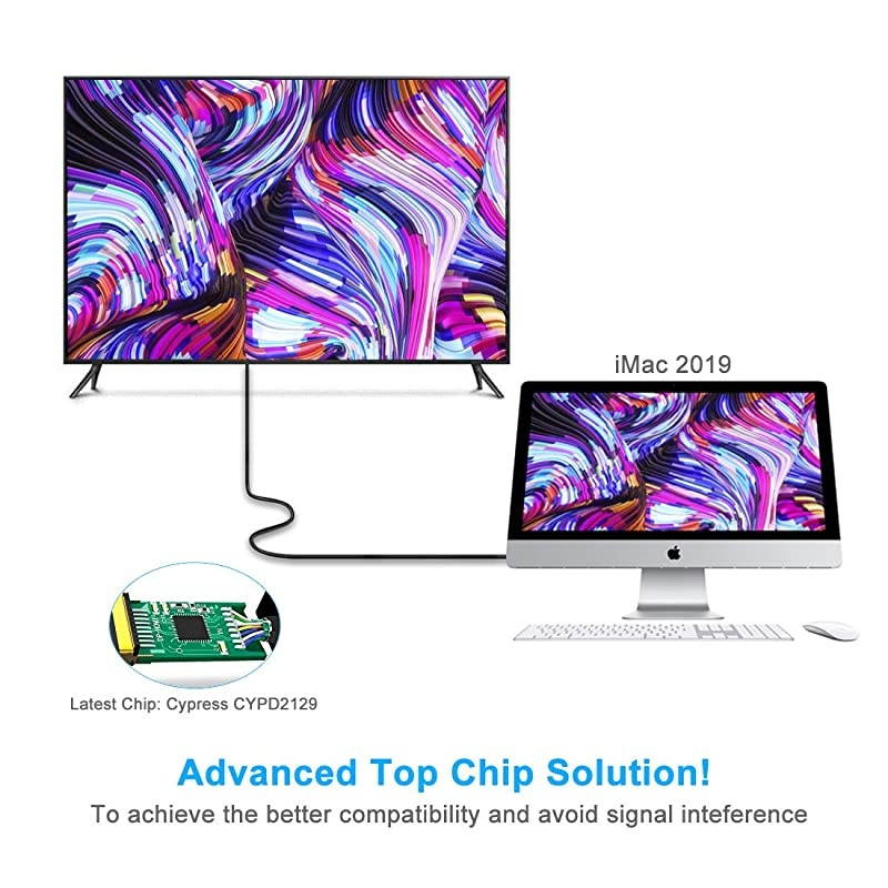 USB-C to DisplayPort Cable 4K@60Hz,  USB Type C (Thunderbolt 3) to DisplayPort Cable Adapter for MacBook Pro, iMac, XPS Laptop, Galaxy S8/S9/S10 to Monitor, Projector, 6FT [Advanced Chip]