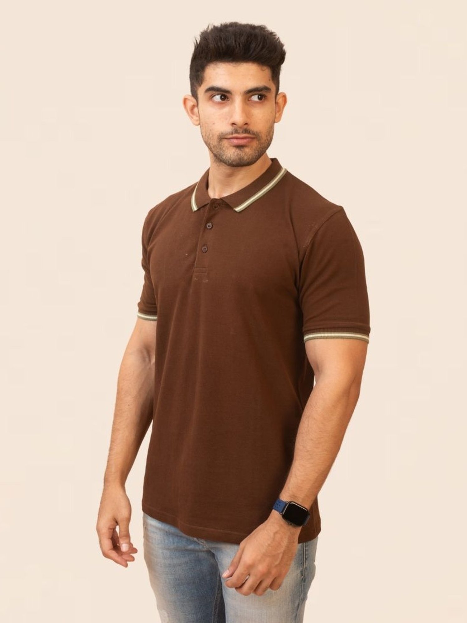 The Bleu Label Brown Cotton Slim Fit Polo T-Shirt