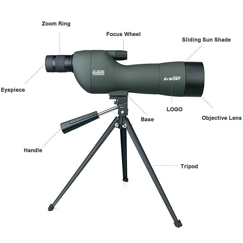 SV28 2060x60 Spotting Scopes Straight Scope Telescope for Bird Watching Target Shooting Hunting Waterproof Spotting Scopes 4section Tripod Tabletop Tripod Cell Phone Adapter