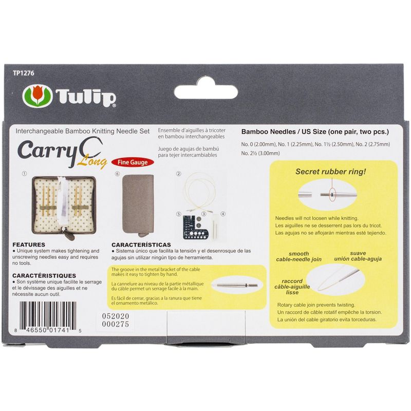Tulip Carry C Interchangeable Bamboo Knitting Needle Set-Long Fine Gauge