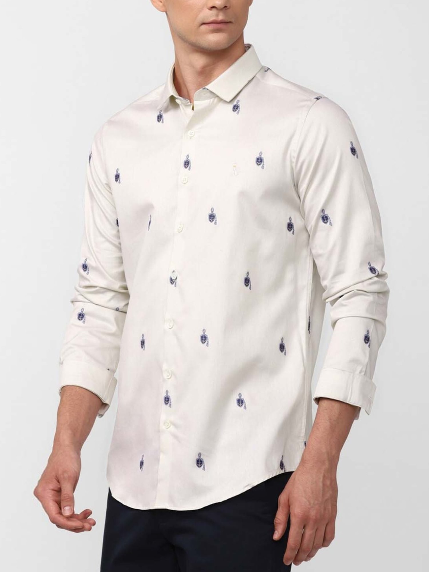 Simon Carter London Beige Printed Slim Fit Casual Shirt