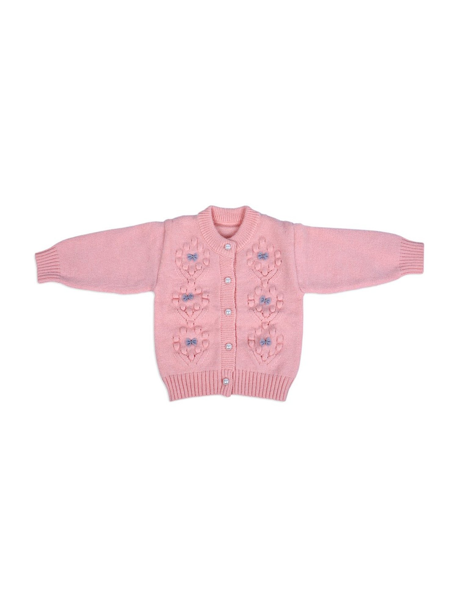 Baby Moo Kids Pink Applique Full Sleeves Sweater