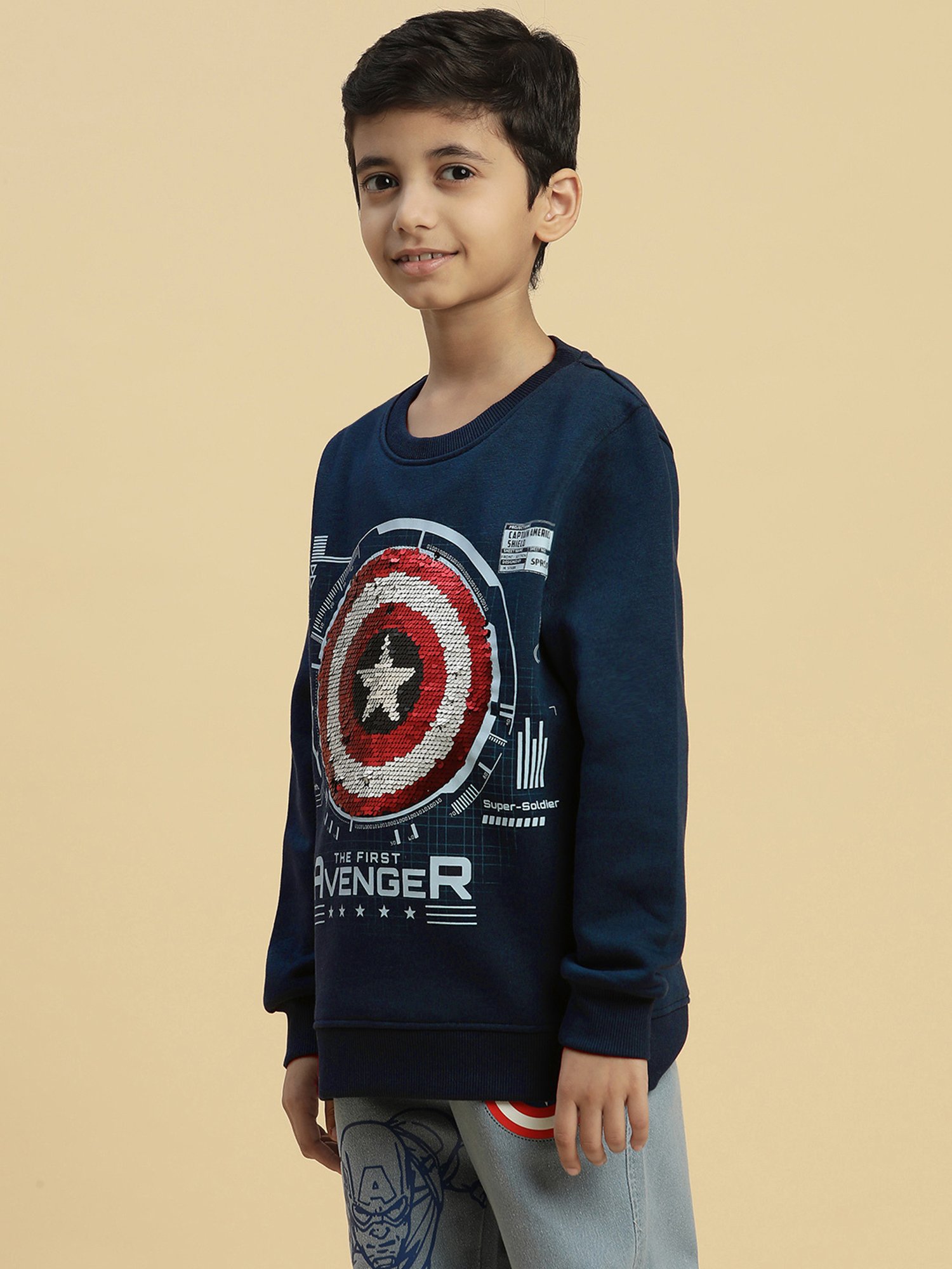 Kidsville Captain America Embellished Navy Sweatshirt For Boys