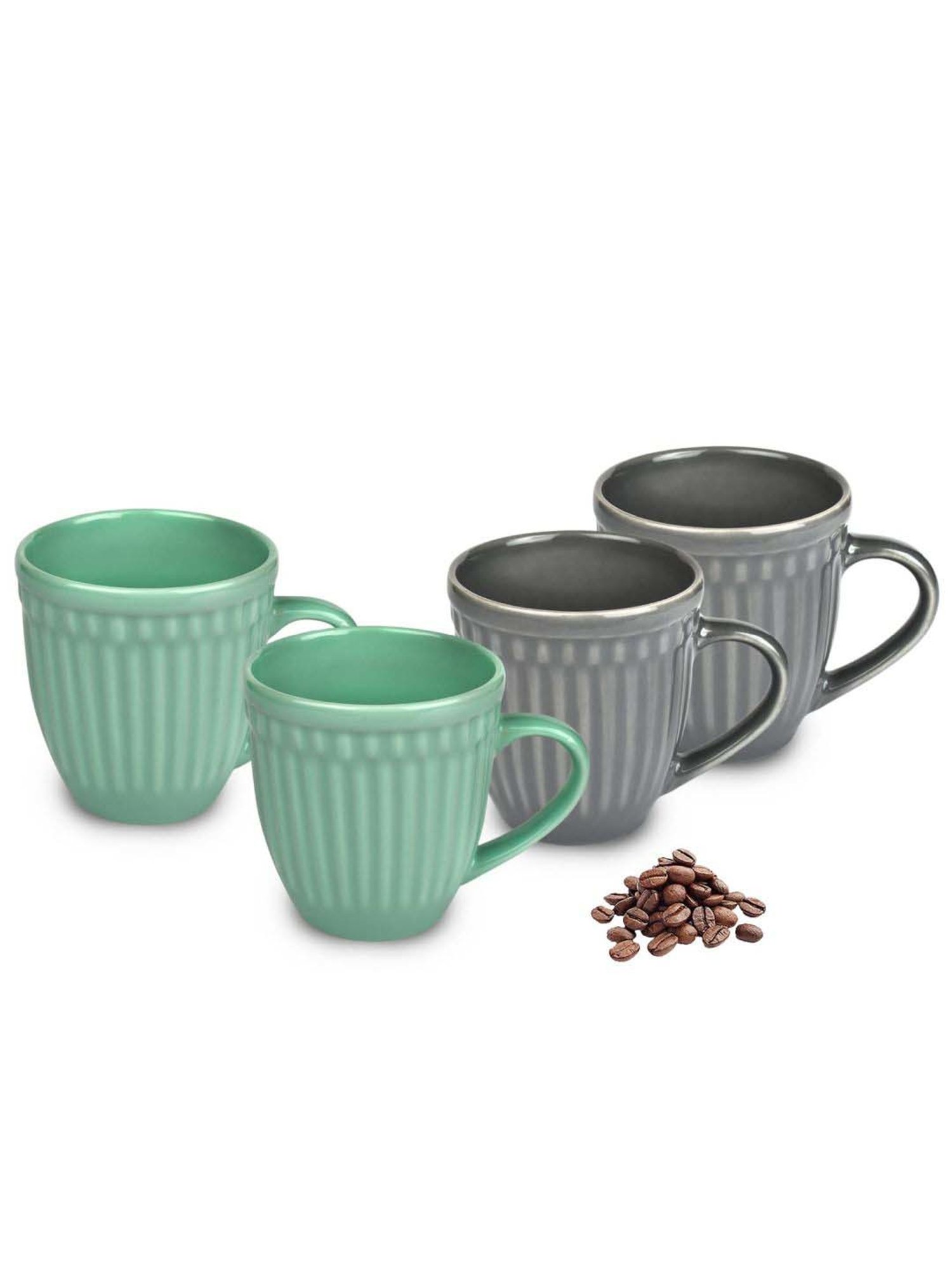 Urban Chef Grey & Green Ceramic Handcrafted Microwave Safe Tea Cup - Set of 4