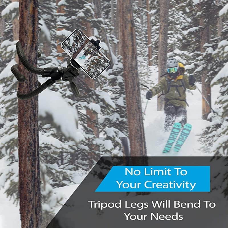 11" Mini Tripod Flexible Legs Camera Phone Stand Holder, Bluetooth Remote, Portable, Selfies, Video, Pan Tilt Head, Waterproof, Anti Crack, Compatible with iPhone & Android, DSLR