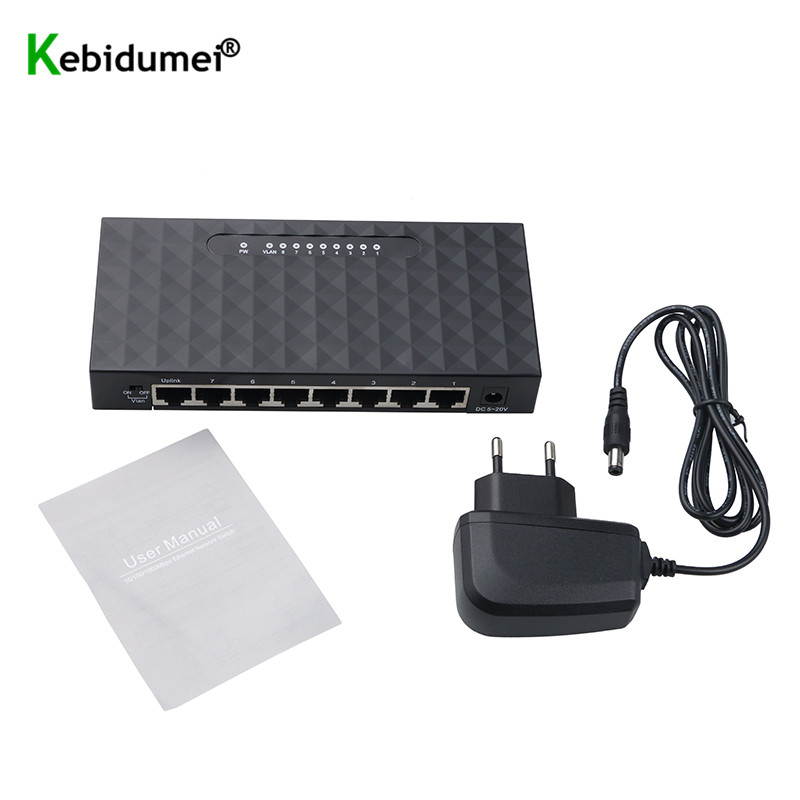 10/100/1000Mbps 8 Port Gigabit Network Switch Gigabit Ethernet Network Switcher RJ45 Lan Hub High Performance Ethernet EU Plug