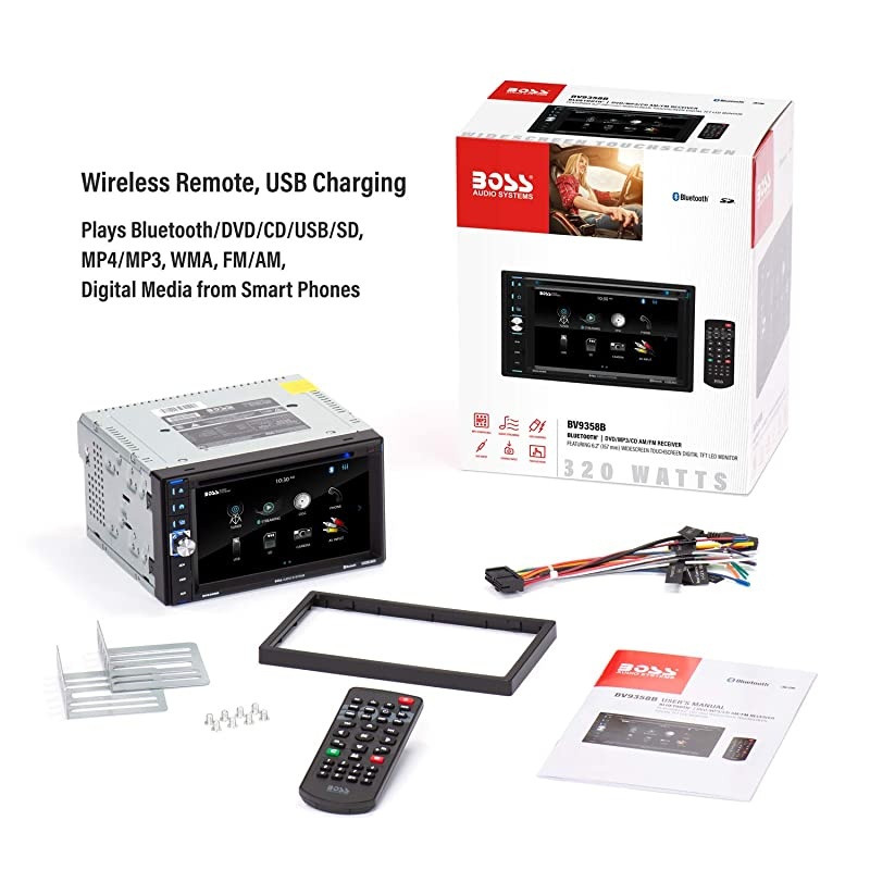 BV9358B Car DVD Player Double Din Bluetooth Audio and Calling 62 Inch LCD Touchscreen Monitor MP3 Player CD DVD WMA USB SD Auxiliary Input AM FM Radio Receiver