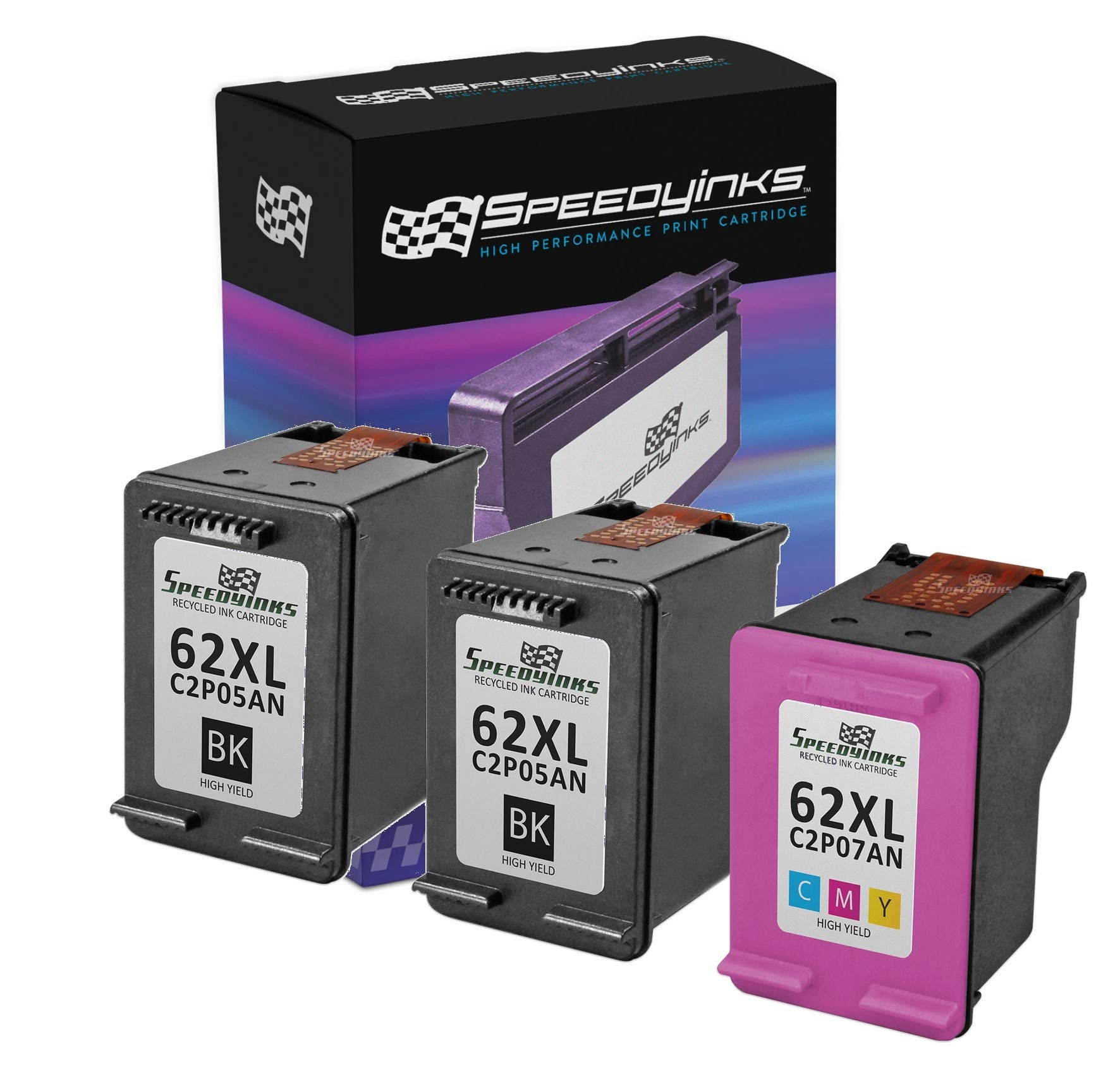 Speedy Inks - Compatible Replacement for HP 62XL C2P05AN C2P07AN High-Yield Black & Color 2 Black 1 Color Ink Cartridge Set