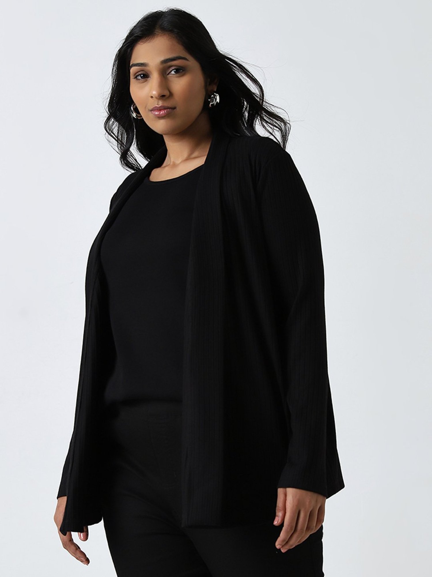 Gia by Westside Black Self-Striped Shrug