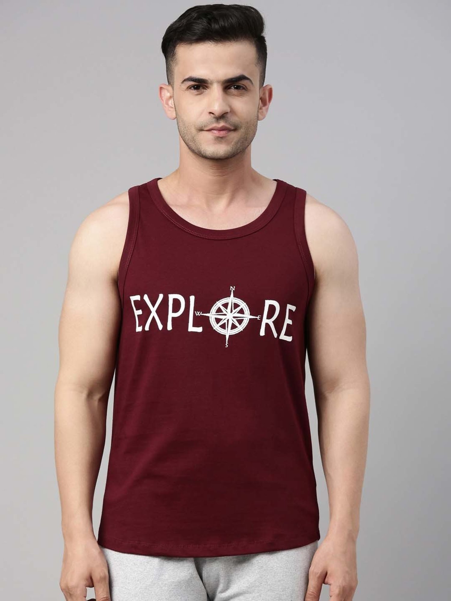 Bushirt Maroon Printed Cotton Vest