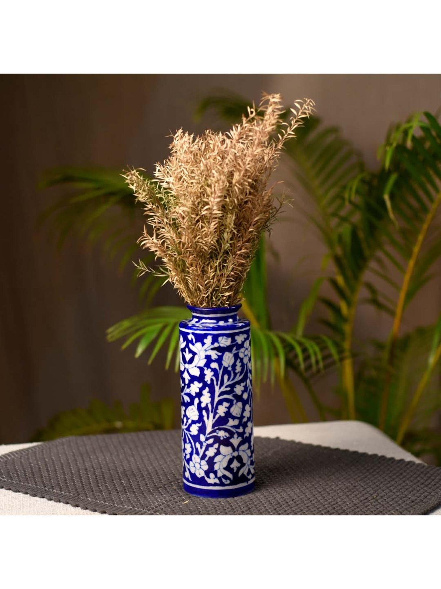 Unravel India Blue & White Ceramic Decorative Vase - Set of 1