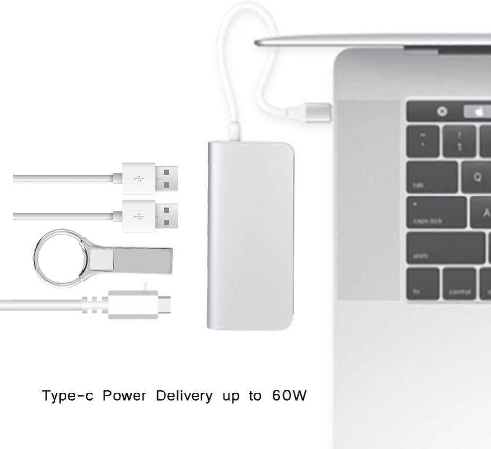 Zerone USB C to HDMI Adapter 3 in 1 USB C Adapter Multiport USB-C Hub, ype-c to Hub (3 x USB3.0)+ HDMI 4K + RJ45 Gigabit LAN + PD Charging + SD/TF Card Reader Silver