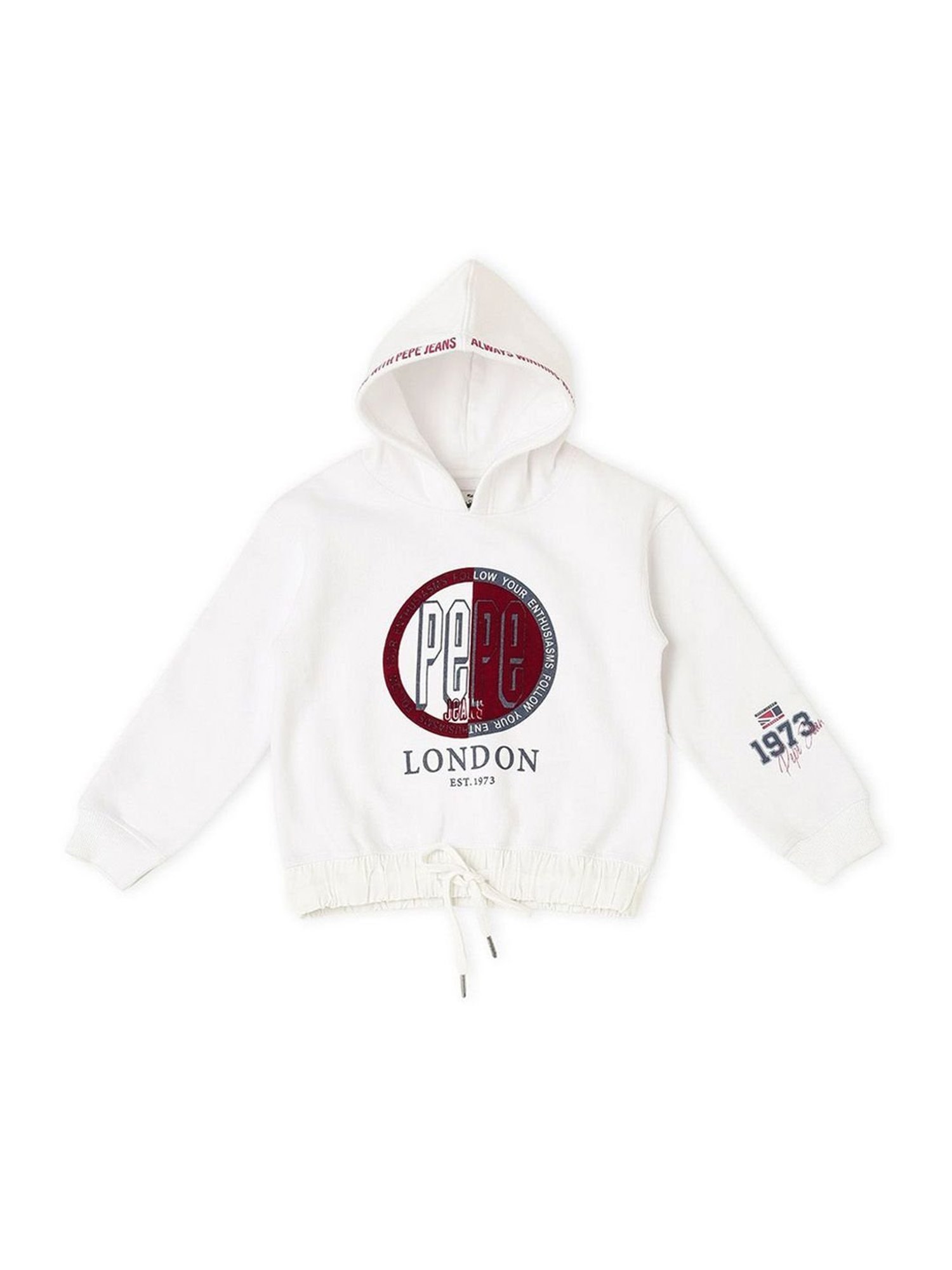Pepe Jeans Kids White & Red Printed Full Sleeves Sweatshirt