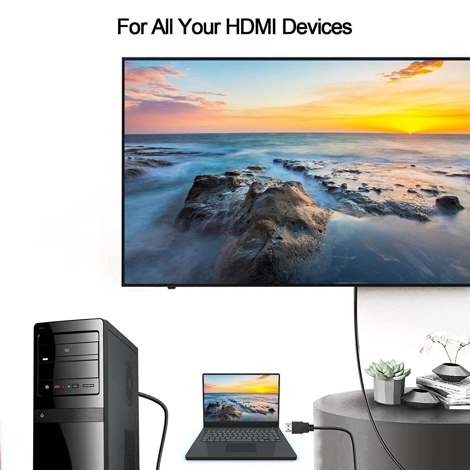 4K HDMI to HDMI Cable 6 ft | High Speed, Braided & Gold Connectors, 4K @ 60Hz, Ultra HD, 2K, 1080P & ARC Compatible | for Laptop, Monitor, PS5, PS4, Xbox One, Fire TV, Apple TV & More