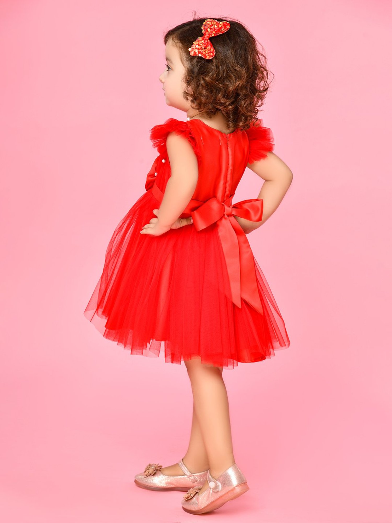 Saka Designs Kids Red Applique Dress
