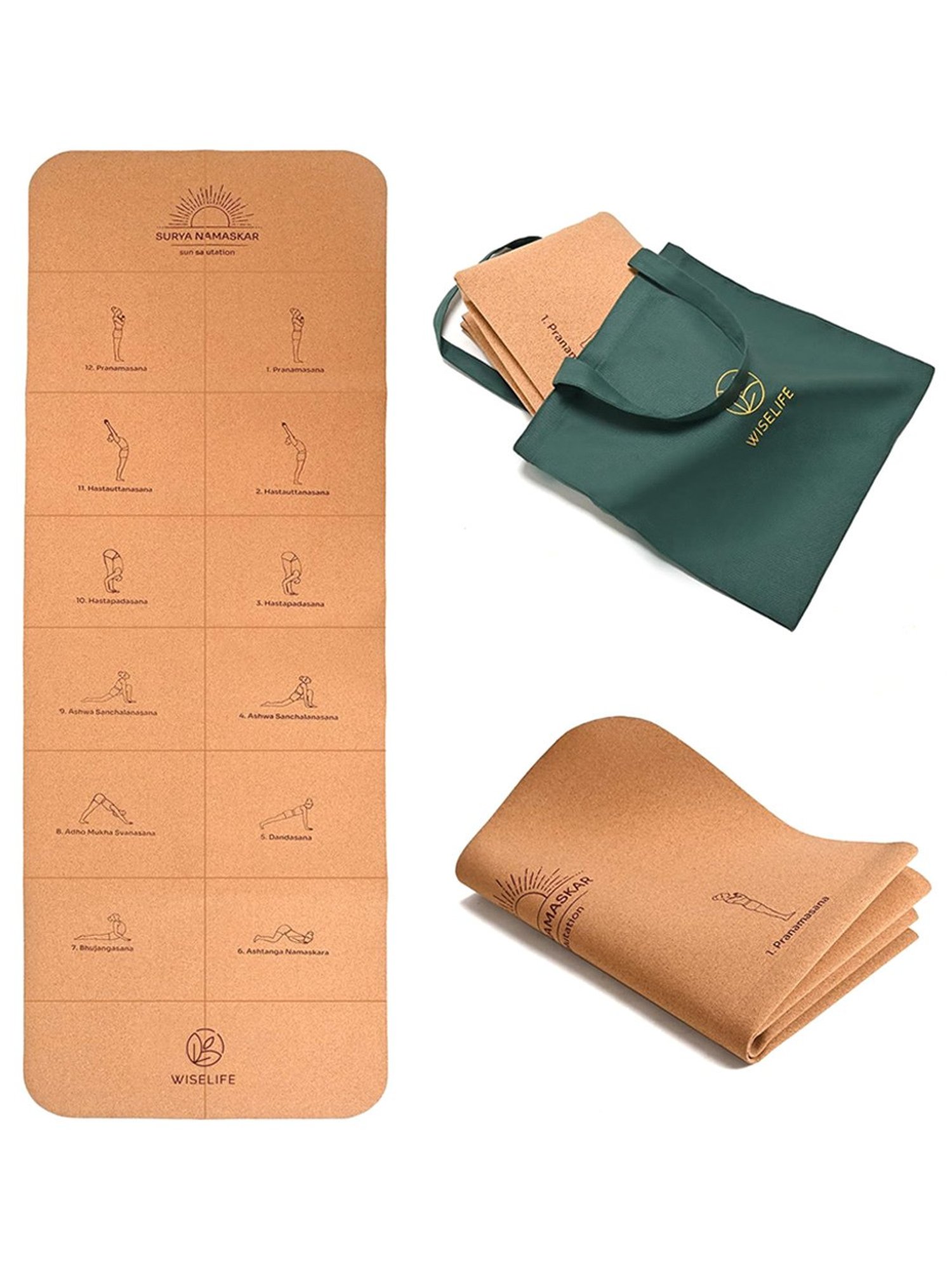 Wiselife Suede/Cork & Natural Rubber Yoga Mat + Carry Strap (Brown)
