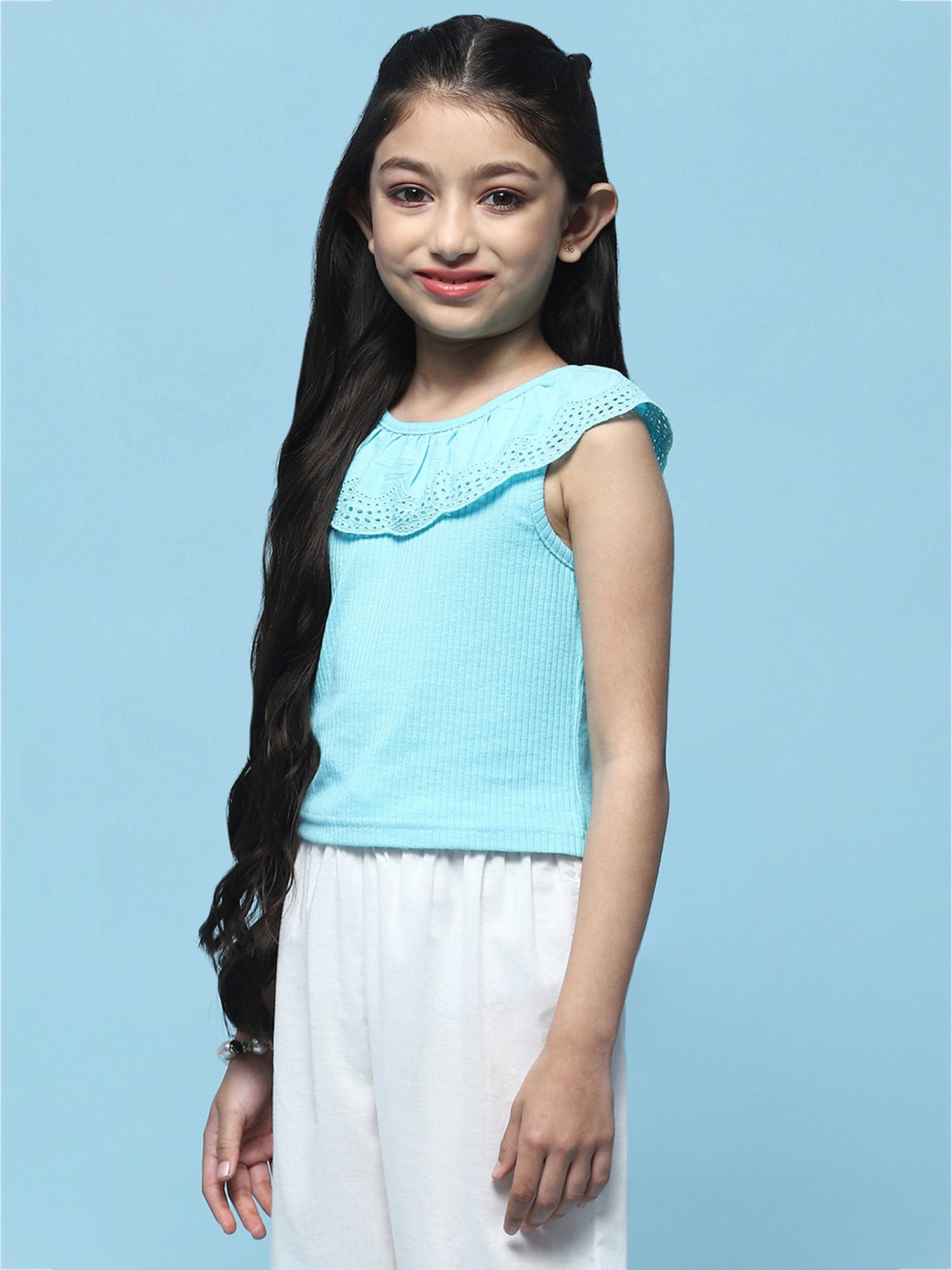 BIBA Girls Turquoise Solid Top