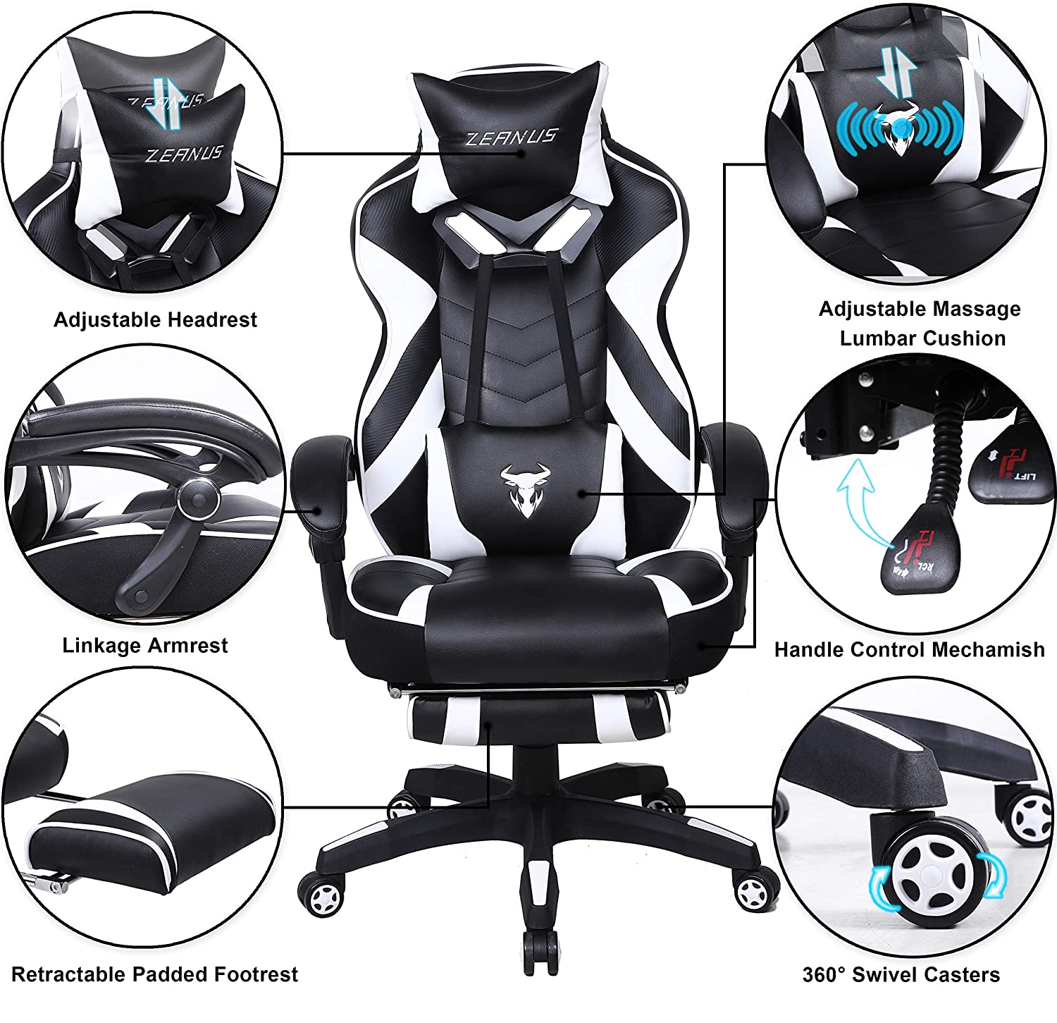 Gaming Chair, Racing Style Computer Desk Chair Padded Armrests Ergonomic Lumbar Support Adjustable Height