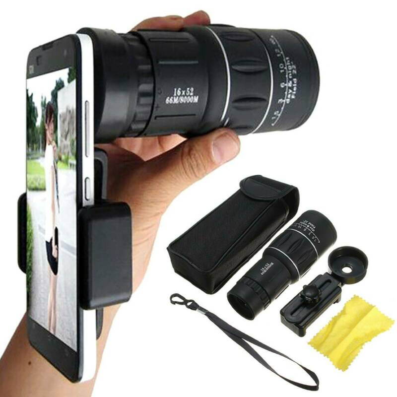 Universal Cell Phone Camera Lens, 16X52 Zoom Monocular Telescope Telephoto Lens, HD Smartphone Lens for iPhone, Samsung, Android