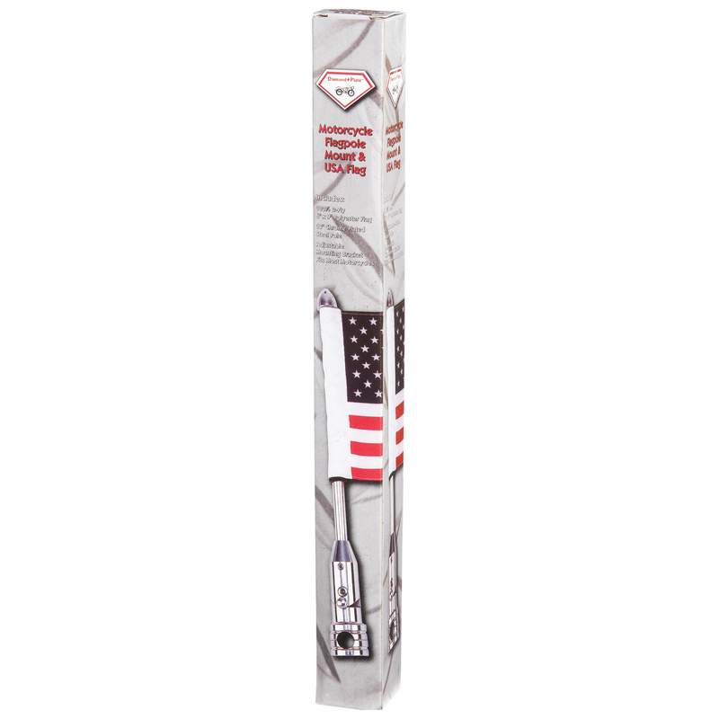Diamond Plate Motorcycle Flagpole Mount and USA Flag